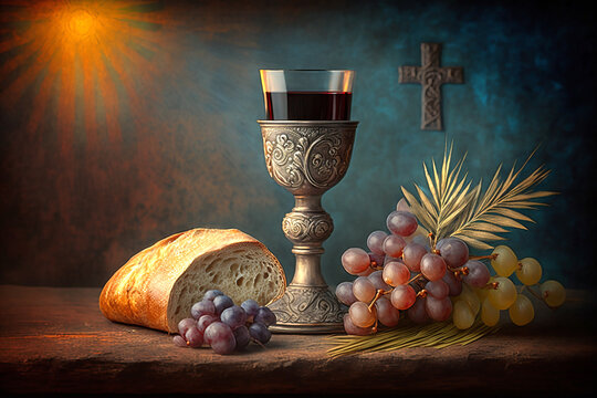 Holy communion on table on church.The Feast of Corpus Christi Concept. Generative AI.