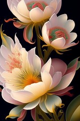 Painting of beautiful flowers. Digital Painting of Flowers. AI generated Illustration
