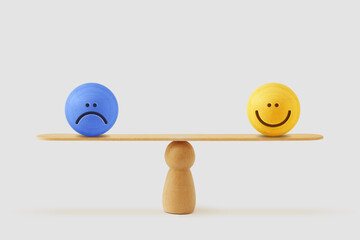 Balance scale with happy and sad face - Concept of mental balance - obrazy, fototapety, plakaty