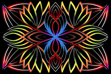 Beautiful caleidoscope colourful gradient flowers line art of traditional background batik dayak ornament design template elements