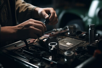 Fototapeta na wymiar memechanic changing car engine