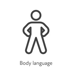 Outline style ui icons soft skill for business collection. Vector black linear illustration. Body language. Man in strong confident pose symbol isolated. Design for corporate training