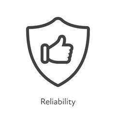 Outline style ui icons soft skill for business collection. Vector black linear illustration. Reliability. Shield with thumbs up symbol isolated. Design for corporate training
