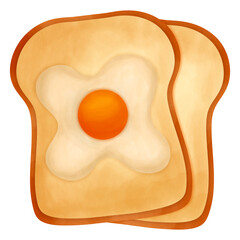 Watercolor Egg Toast Illustration Isolated on Transparent Background