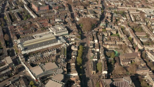 Dolly forward aerial shot over Angel upper street London