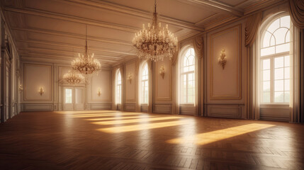 Luxurious classical ballroom as digital interior design illustration (Generative AI) - obrazy, fototapety, plakaty