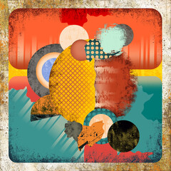 Abstract decorative composition with colourful elements and textured forms and shapes