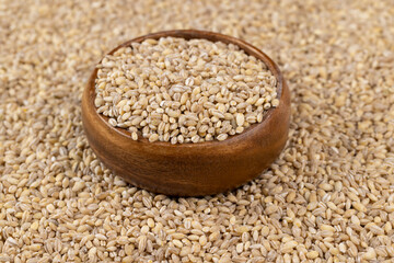 Cheap tasteless barley porridge close-up