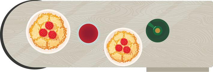 Pancake dessert icon isometric vector. Pancake with raspberry on dining table. Dessert, dinner, sweet food, top view