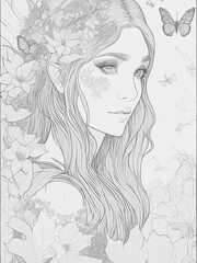 A girl with a wreath of leaves and the word forest on her head