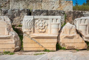 Archaeological site of Eleusis (Eleusina). Roman sculptures. The Roman approach to the the center of the sanctuary was built by Hadrian and construction was completed by Marcus Aurelius. 