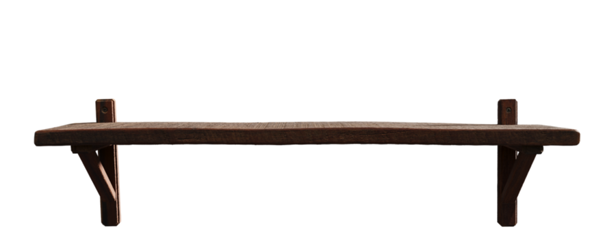 Empty wooden vintage shelf on transparent background