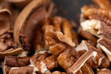 fresh crop of pecans on the surface