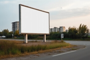 blank white billboard advertising banner mockup by the road. Generative AI	