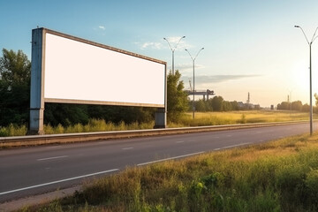 blank white billboard advertising banner mockup by the road. Generative AI	