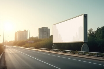 Fototapeta na wymiar blank white billboard advertising banner mockup by the road. Generative AI 