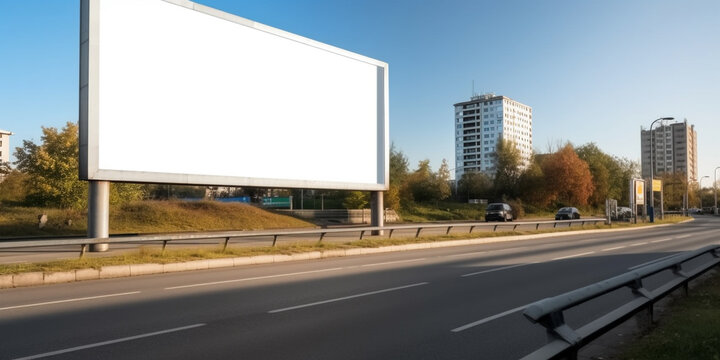 blank white billboard advertising banner mockup by the road. 
