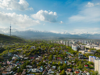 Aerial view of Almaty city with Television Tower