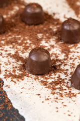 sweet chocolates with soft filling, chocolate pieces