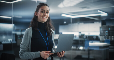 Plakat Portrait of a Young Attractive Empowered Multiethnic Woman Looking at Camera and Charmingly Smiling. Specialist at Work, Information Technology Manager, Software Engineering Professional