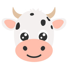 Cute cow face cartoon illustration, vector farm animal. Farmhouse