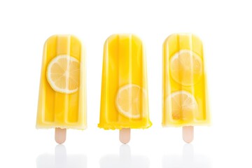 Lemon popsicles on a white background. Cold snack for the hot summer. Generative AI