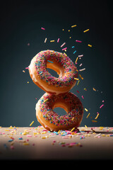 Flying sprinkled donuts. Ai generative