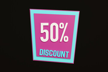 50% discount, shopping event. Sale, promotion, retail marketing, fifty percent discount and special offer sign. Shopping, retail store and commercial activity to safe money.