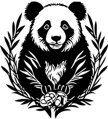 Black and white vector illustration of a panda