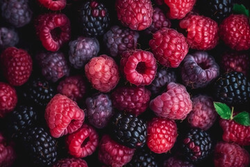 Raspberries and blackberries. Generative ai