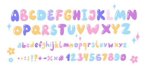 Psychedelic graffiti bubble flux funky font alphabet. Hippie groovy letters and numbers in Y2K style. Liquid abc. Elements for social media, web design, posters, collages, clothing, music albums