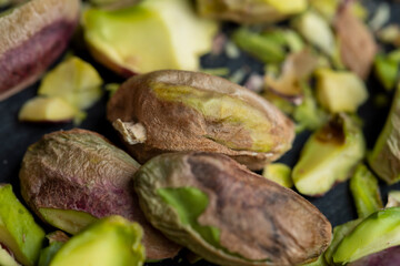Crispy delicious pistachios with salt without shell