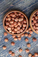 peeled hazelnut nuts close-up on the table
