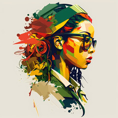 Naklejka premium Illustration colorée d'une femme style street art reggae » IA générative