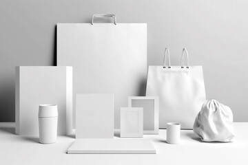 blank white mockups of different shapes and sizes for advertising products. Generative AI	