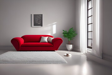 interior with red sofa. 3d rendered illustration mock-up