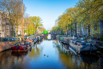 Fototapeta na wymiar Canals of Amsterdam. Amsterdam is the capital and most populous city of the Netherlands.