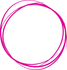 Magenta circle line hand drawn. Highlight hand drawing circle isolated on background. Round handwritten circle. For marking text, note, mark icon, number, marker pen, pencil and text check, vector