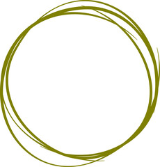 Olive green circle line hand drawn. Highlight hand drawing circle isolated on background. Round handwritten circle. For marking text, note, mark icon, number, marker pen, pencil and text check, vector