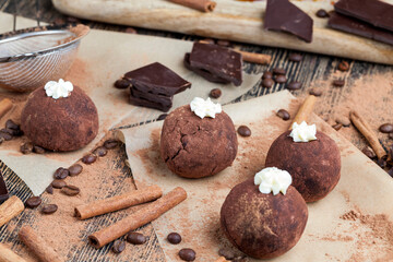 cake made of biscuit crumbs with butter cream with cocoa and sugar