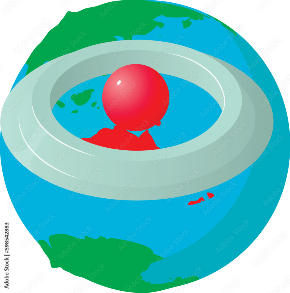 Aufkleber navigation icon isometric vector. planet earth globe with big red round pin icon. location determina