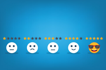 Customer satisfaction level with rating stars icon. feedback emotion scale customer symbol. Vector illustration.