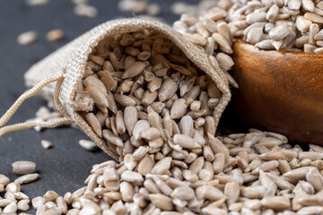 Sunflower seeds peeled from the black shell