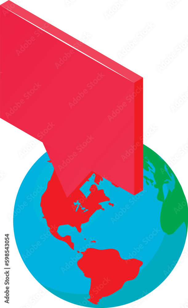 Poster world location icon isometric vector. planet earth globe with square pin icon. location determinatio
