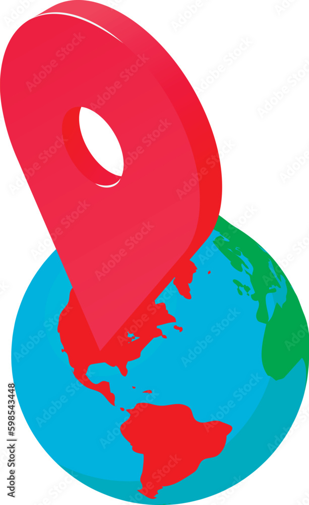 Poster navigation concept icon isometric vector. planet earth globe with red gps pin. location determinatio