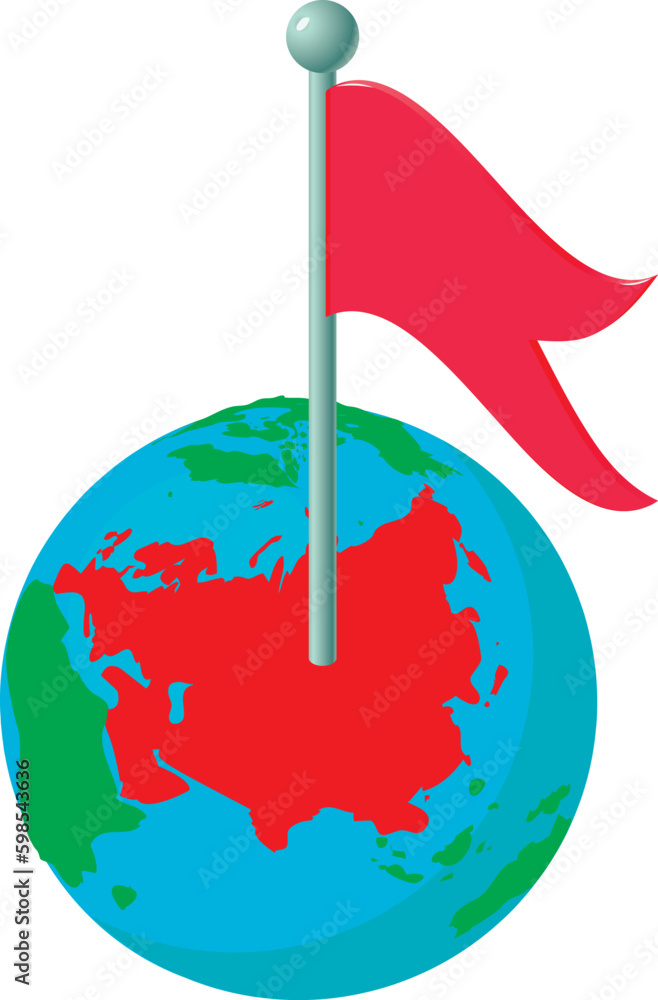Poster pointer mark icon isometric vector. planet earth globe with red flag pointer. location determination