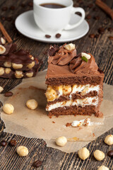 Fototapeta na wymiar Sweet cake with chocolate cakes and salted caramel with nuts
