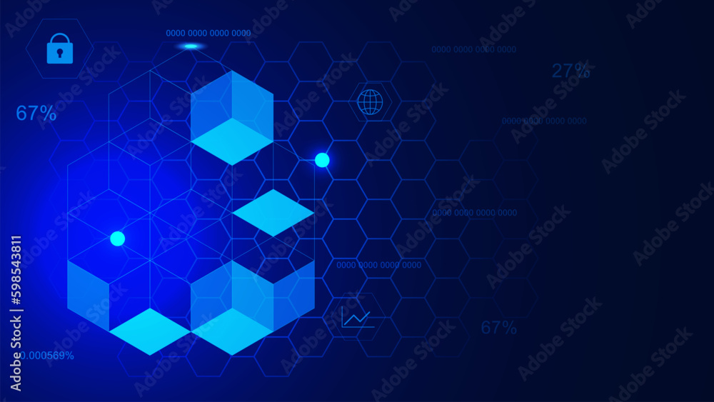 Poster blockchain technology background with hexagonal shapes. secure system of digital money, cryptocurren