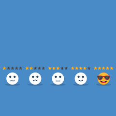 Customer satisfaction level with rating stars icon. feedback emotion scale customer symbol. 
