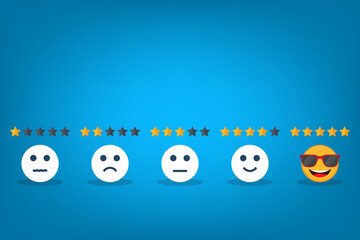 Customer satisfaction level with rating stars icon. feedback emotion scale customer symbol. 